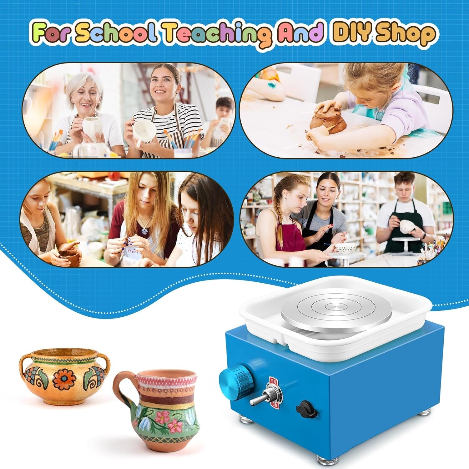 Mini Electric Pottery Wheel 2000RPM Adjustable Speed Kids DIY Ceramic
