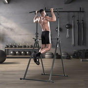 Black Foldable Power Tower Dip Station Pull-Up Bar Adjustable Home Gym