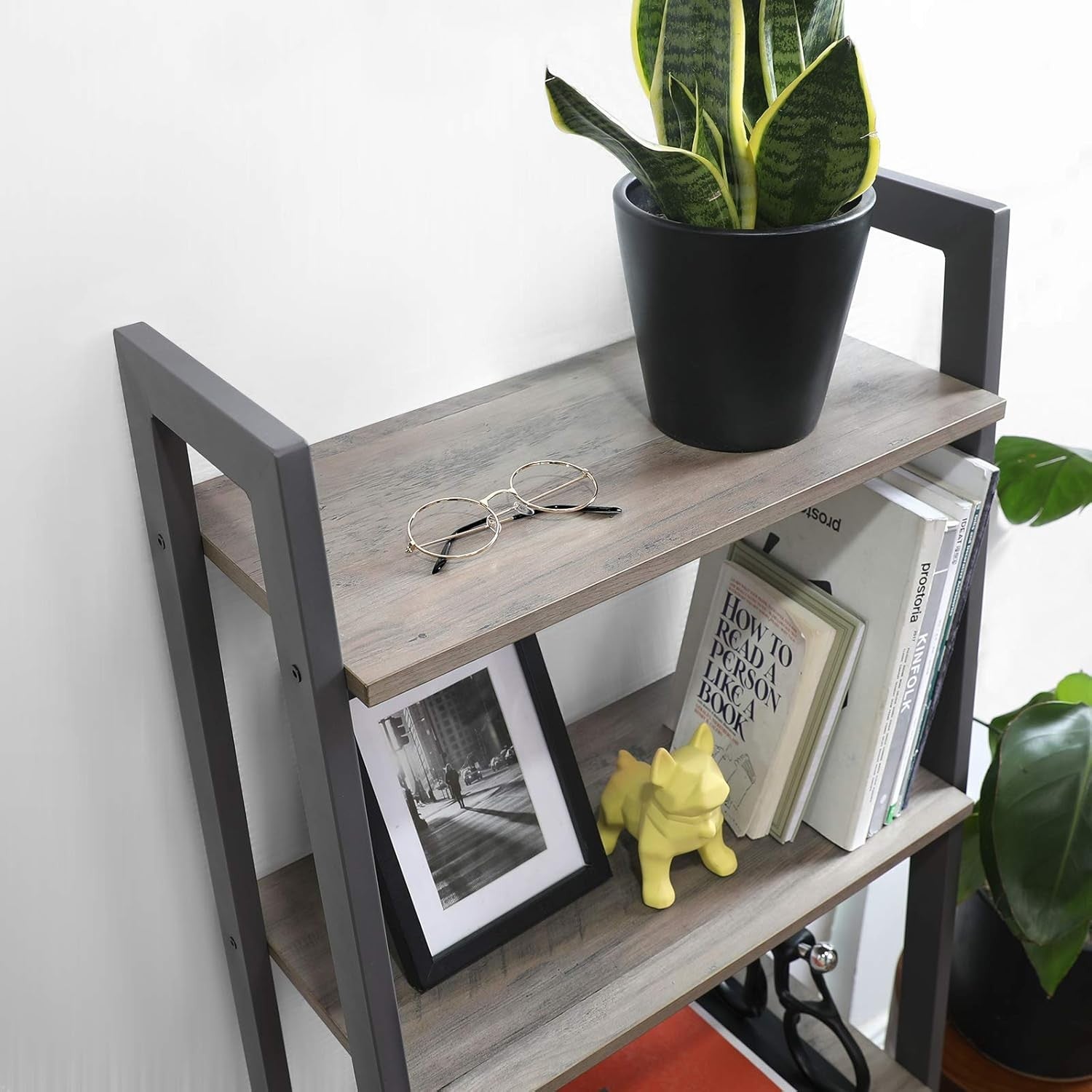 4-Tier Ladder Shelf Bookcase – Industrial Greige Storage Unit for Home & Office