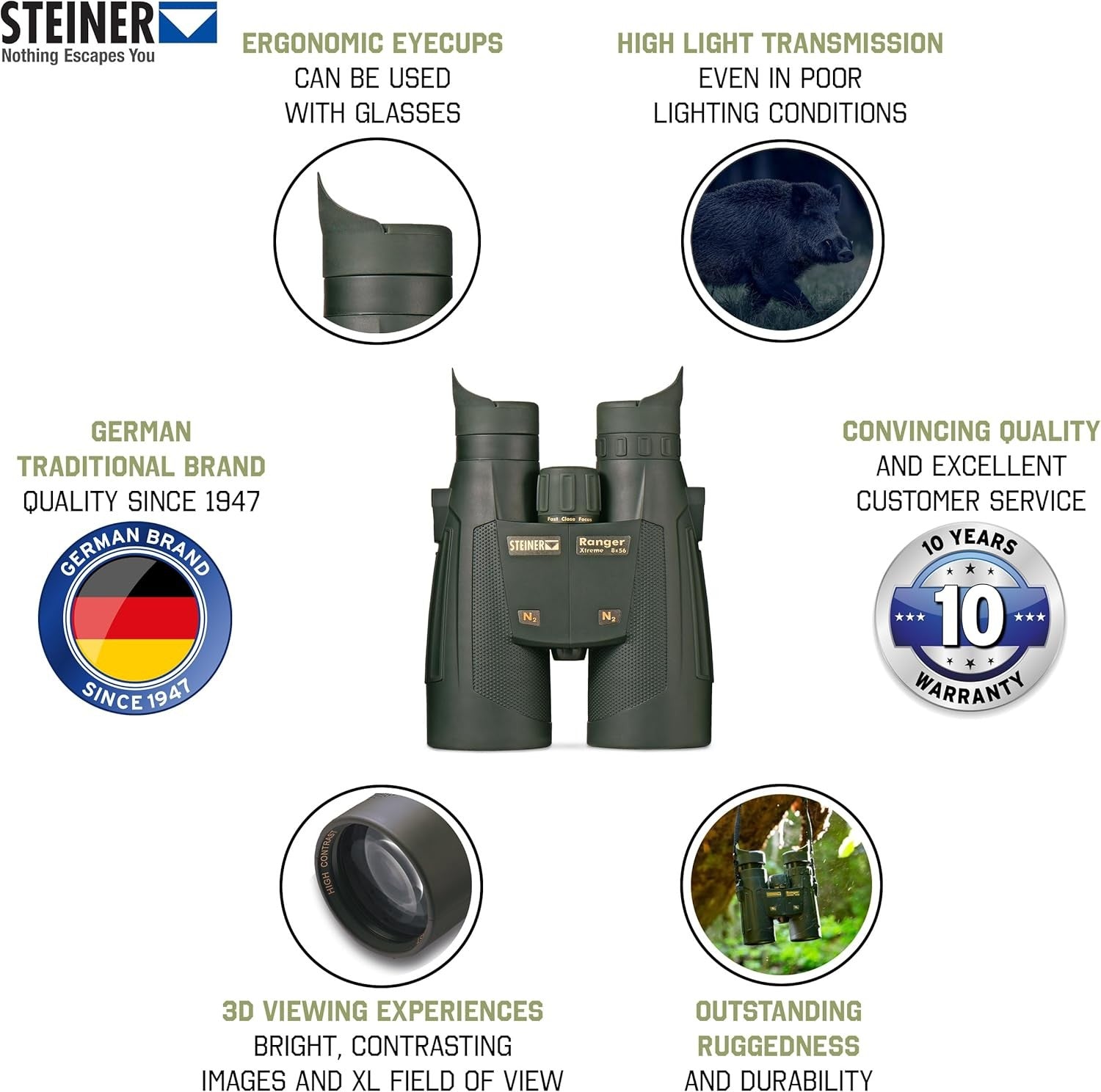 8x56 Hunting Binoculars High Light Transmission XL View Waterproof HD Optics