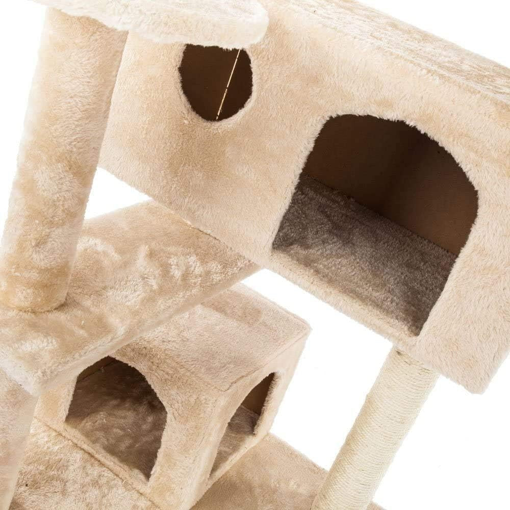 Large Cat Tree Tower Double Den Scratching Posts Multi Level Beige