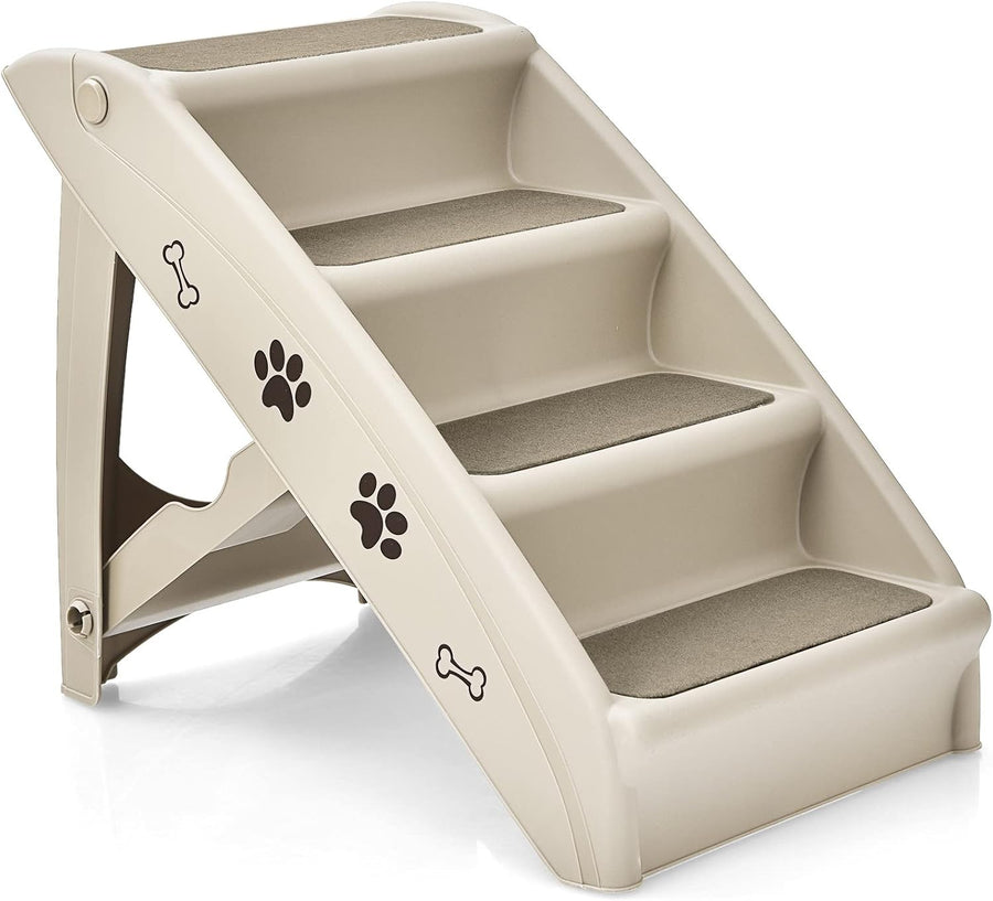 Foldable Portable Dog & Cat Pet Steps – 4‑Step Non‑Slip Felt Pet Ramp (Beige)