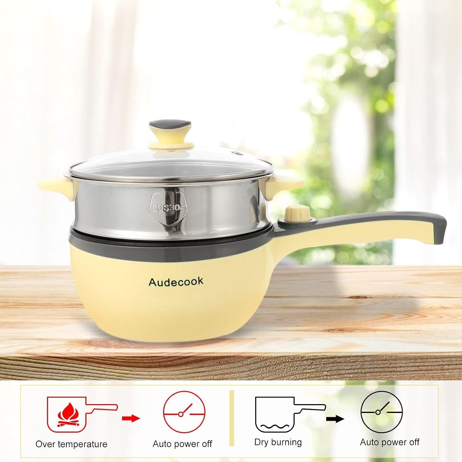 Electric Hot Pot Multi Cooker 1.5L with Steamer | Portable Nonstick Pan