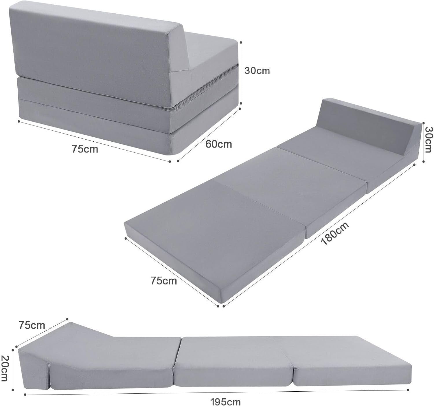 High-Density Folding Floor Mattress Sofa Bed | Portable Guest Bed, Grey