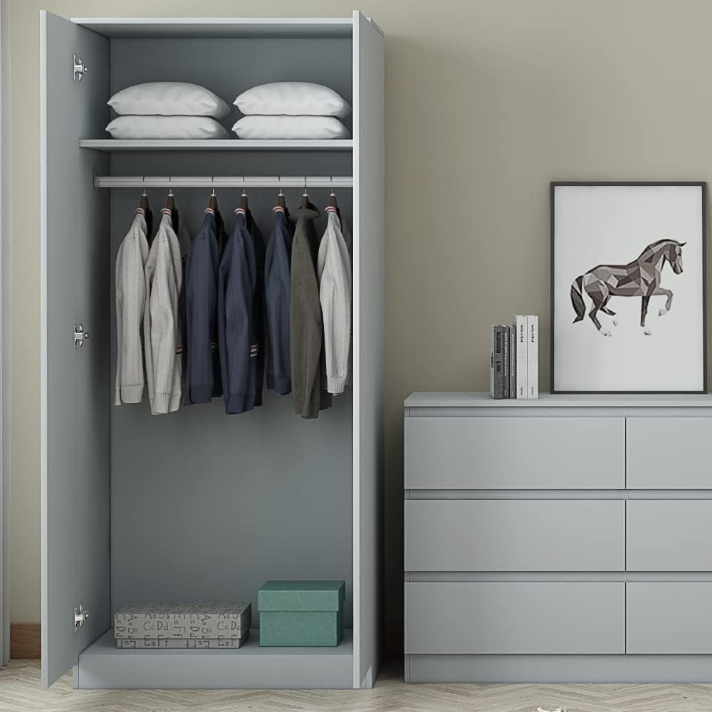 Modern 2-Door Scandinavian Wardrobe Grey | Spacious, Durable & Easy Assembly