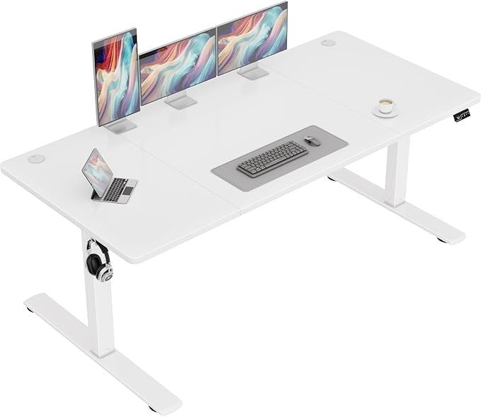 White Electric Standing Desk 160x70cm Adjustable Home Office Table