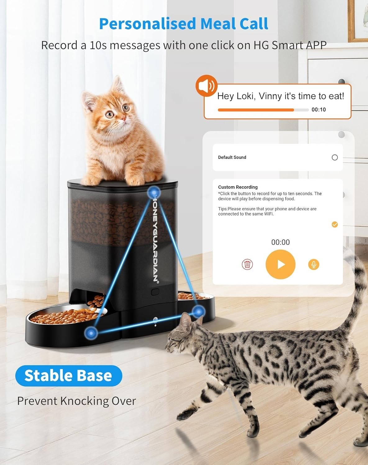 Smart Automatic Cat Feeder for 2 Pets WiFi App Control Dual Bowl 5G