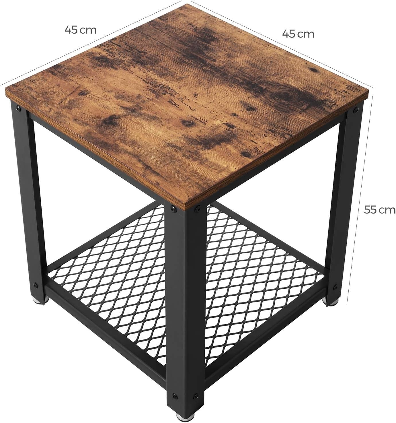 Industrial Side Table with Shelf, Sturdy Metal Frame, Rustic 45x55x55cm