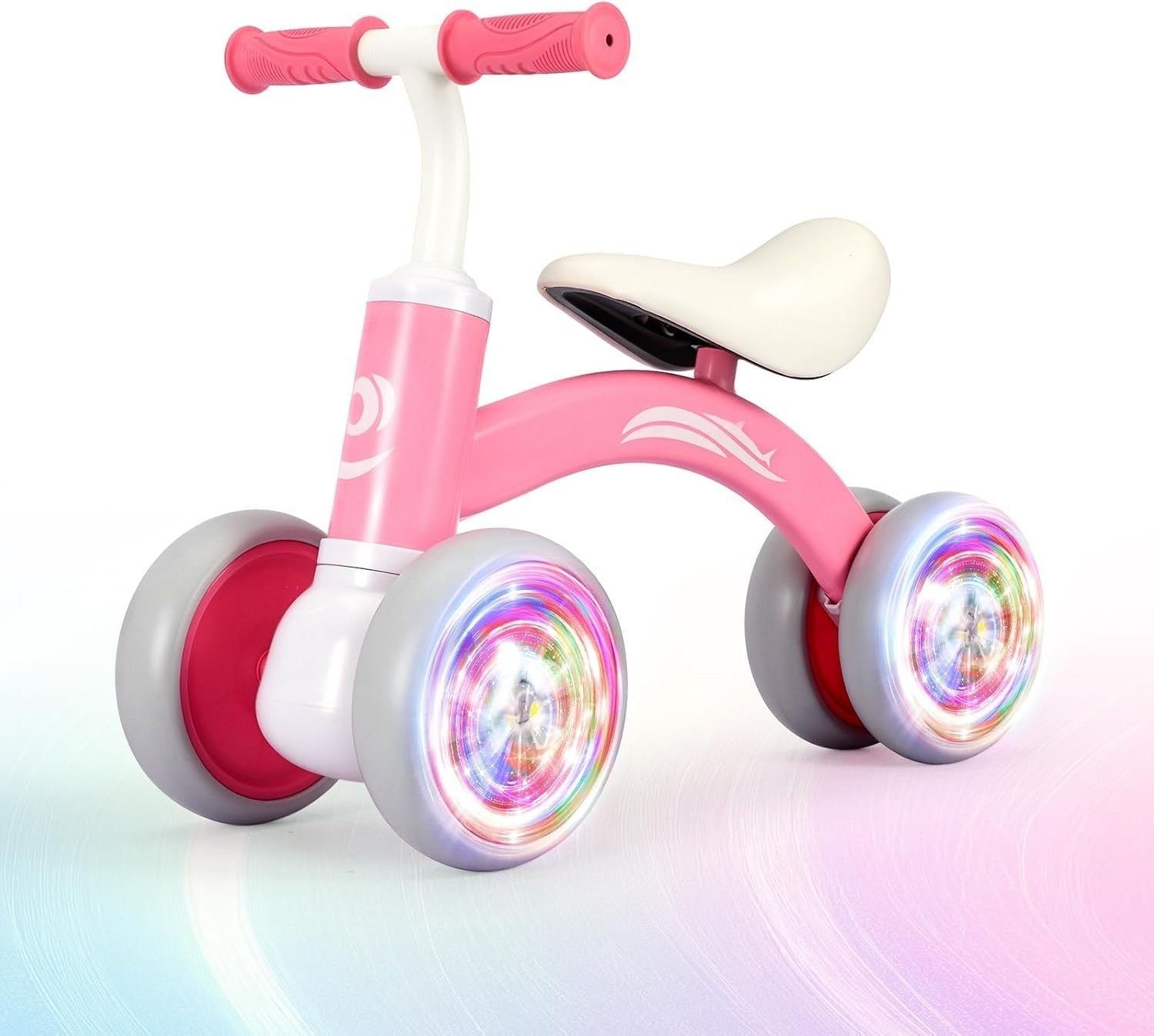 Baby Balance Bike 4 Wheel Toddler Ride On Adjustable Seat Light Up Pink