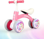 Baby Balance Bike 4 Wheel Toddler Ride On Adjustable Seat Light Up Pink