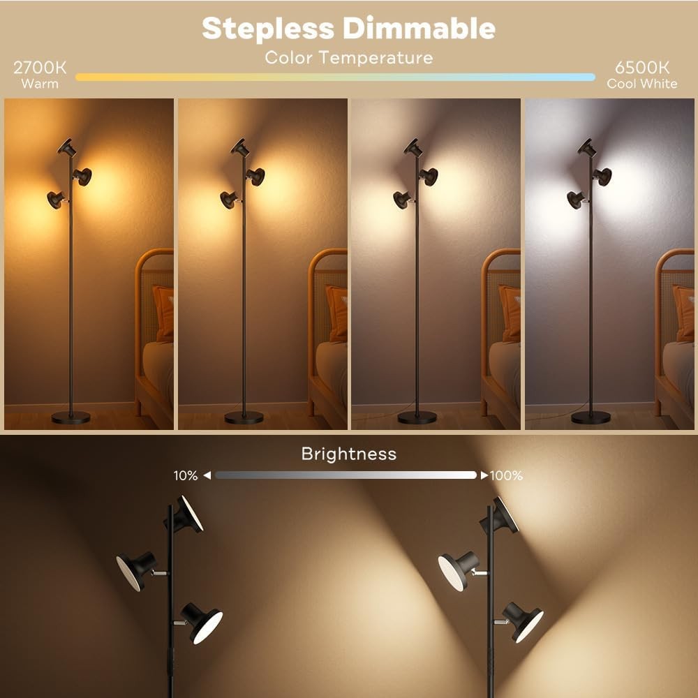 RGB LED Floor Lamp Black 36W Dimmable Tree Standing Light Remote Touch