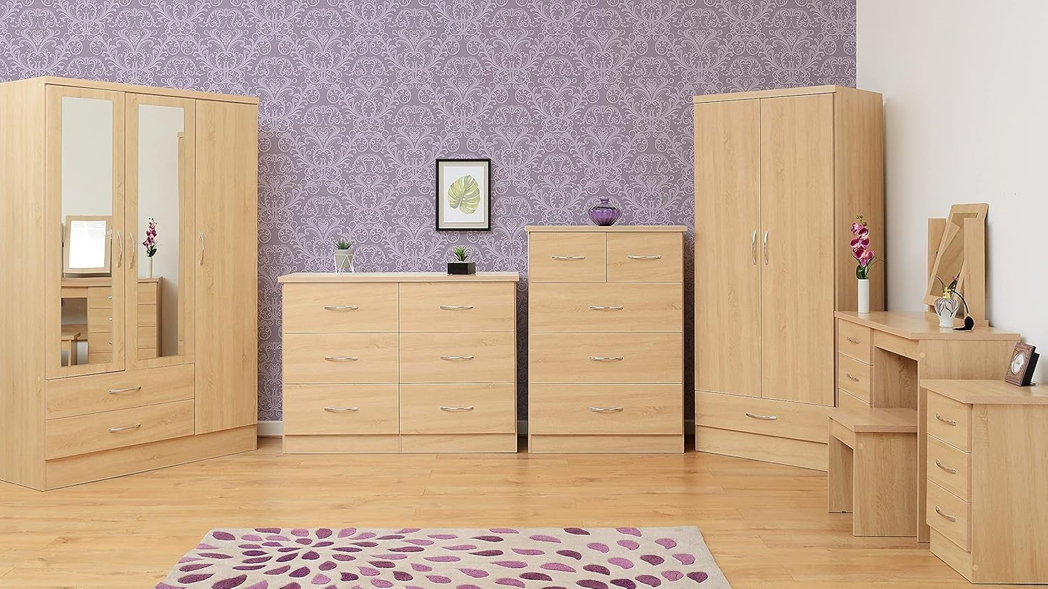 Sonoma Oak 5 Drawer Chest of Drawers Tall Slim Bedroom Storage Cabinet