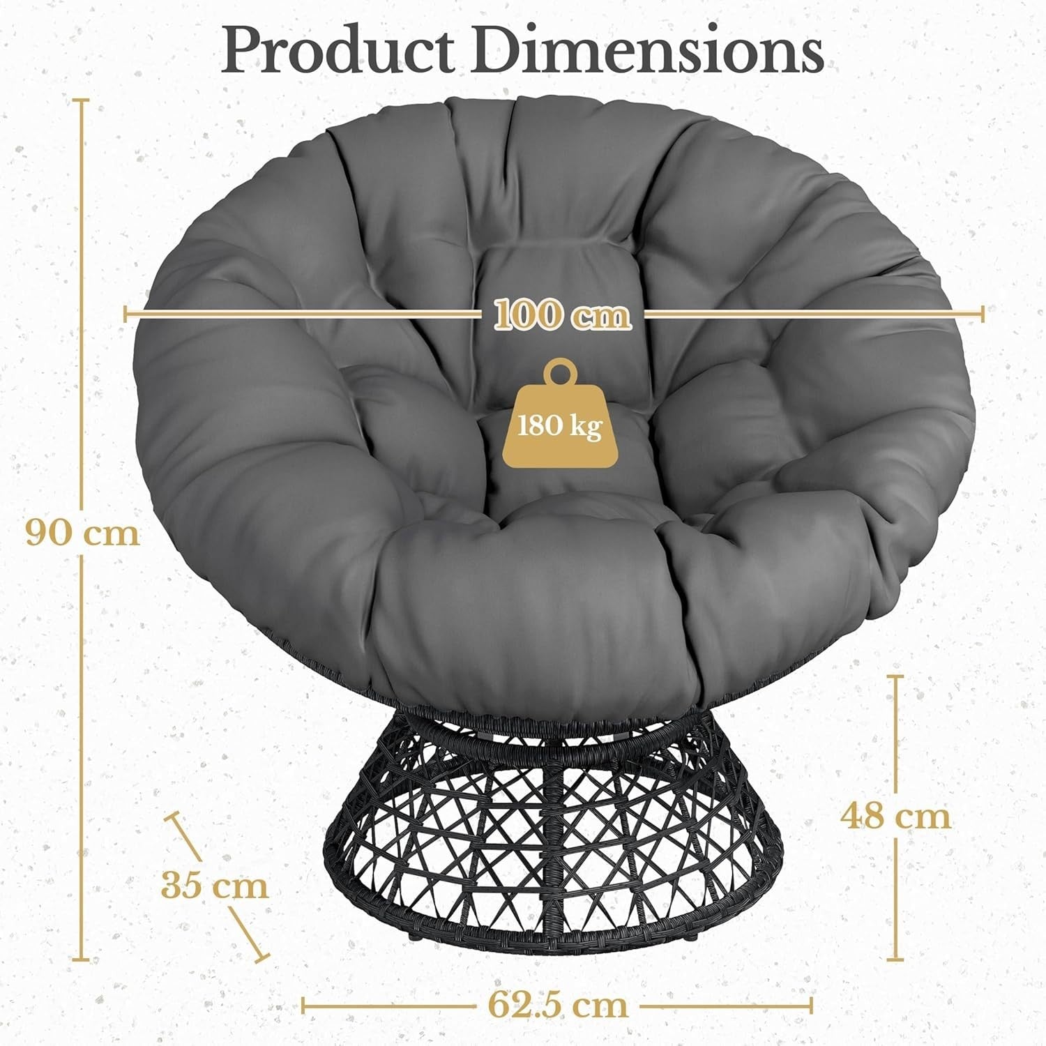 Swivel Papasan Moon Chair Oversized Round Lounge Chair with Thick Cushion