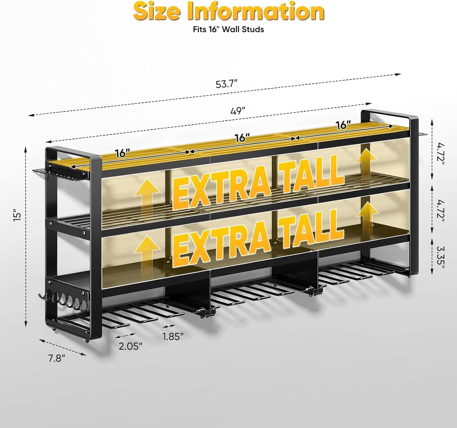 49" Wall-Mount Tool Organizer 4-Tier 12 Drills Holder Black