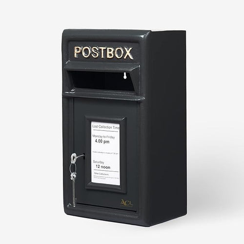 Lockable Cast Iron Wall Post Box Black – Heavy Duty, Vintage Mailbox 44cm