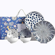 Blue White Porcelain Dinner Set Plates Bowls 6pc Japanese Style Crockery