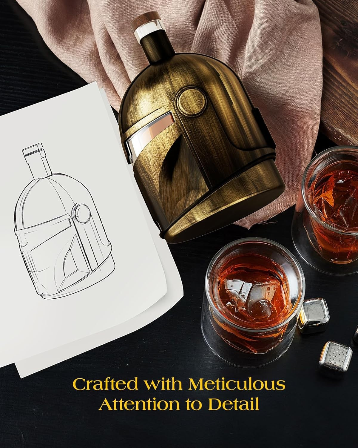 Helmet Whiskey Decanter Set 34oz with 2 Glasses – Unique Men’s Bar Gift