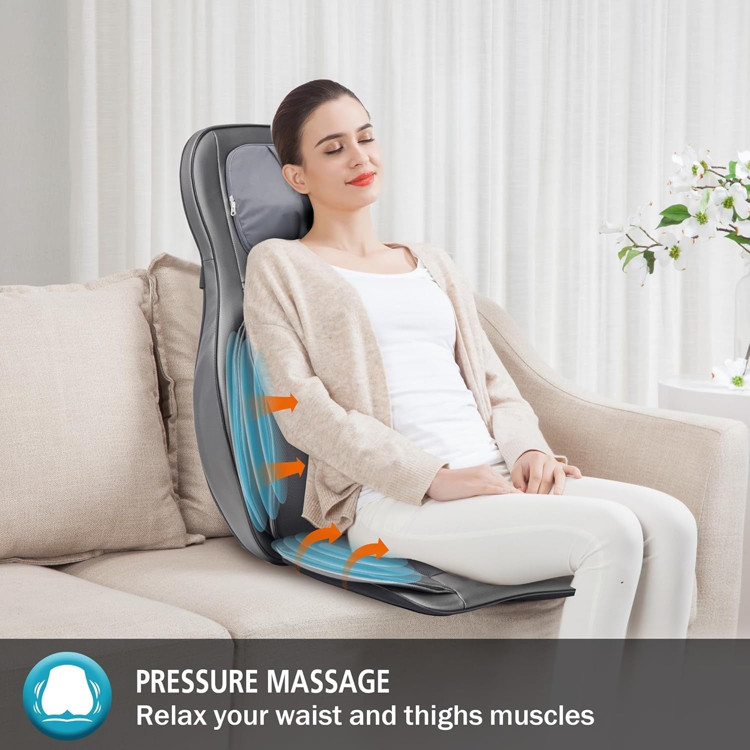 Shiatsu Back Massager with Heat Deep Tissue Kneading Full Back Chair Cushion