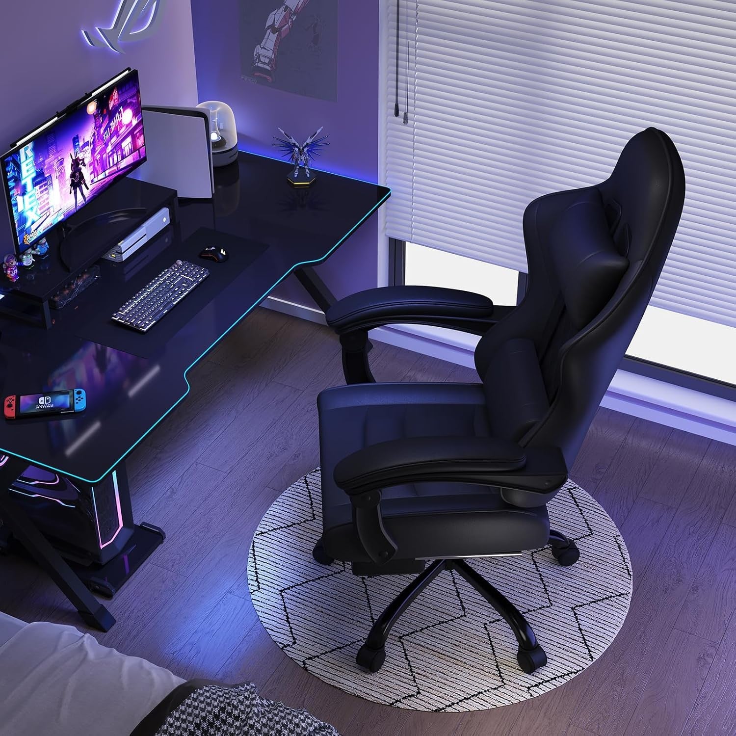Gaming Chair with Massage Lumbar Recliner Footrest 150kg Black