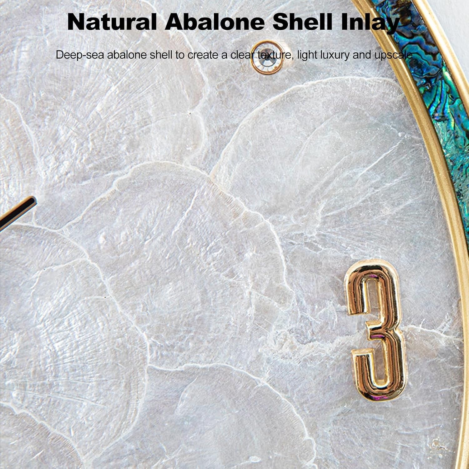 Silent Art Deco Wall Clock - Natural Shell, No Tick, Large 40cm Home Decor