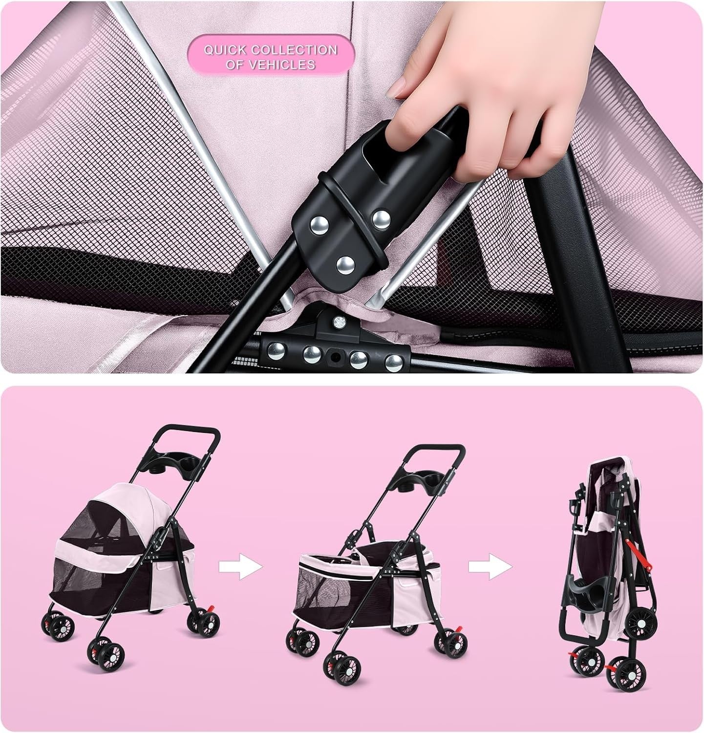 Pet Stroller Dogs & Cats 4 Wheel Foldable Travel Pram Brake Mesh