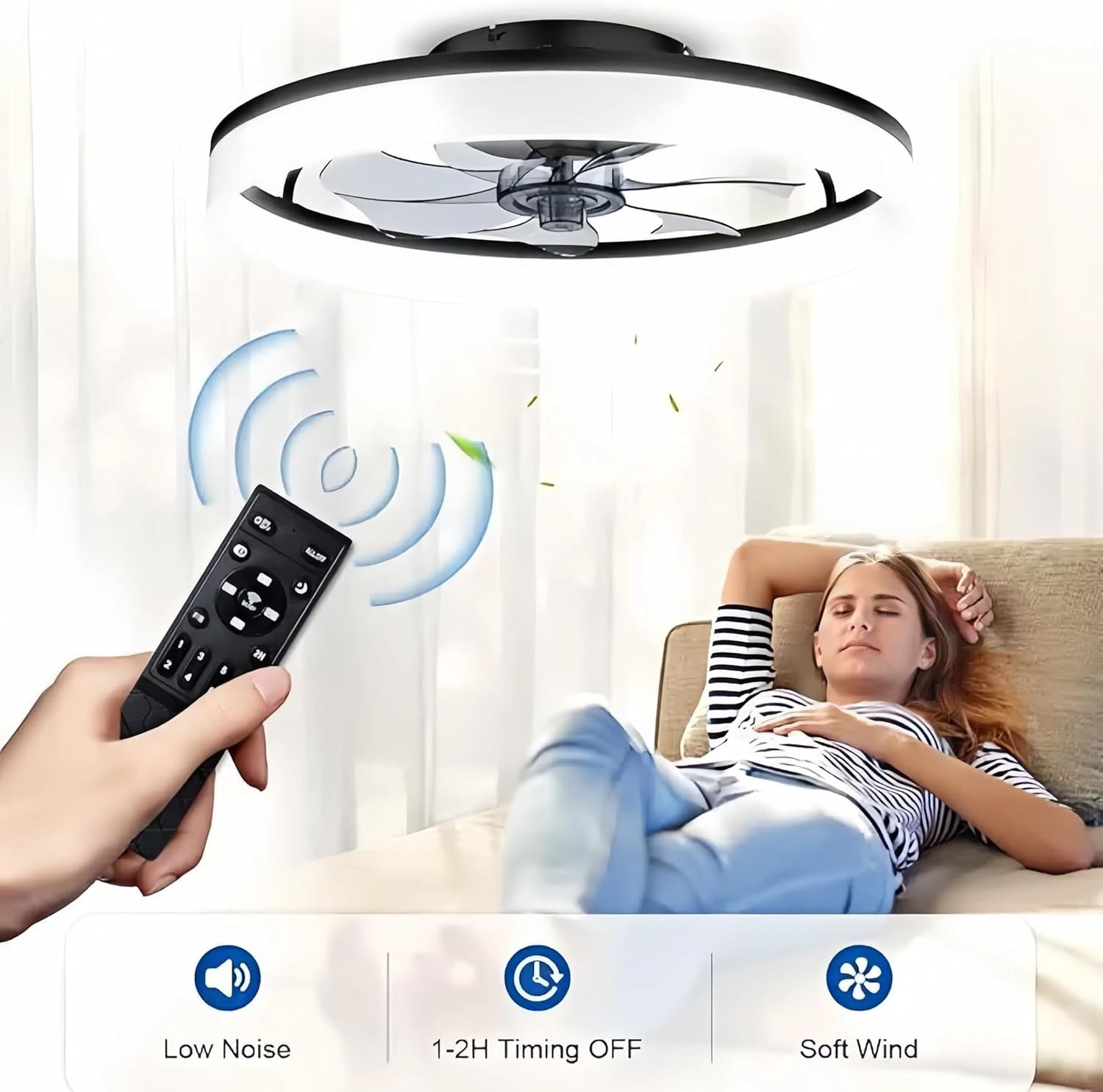 50cm Ceiling Fan Light, Smart Remote, Quiet 6-Speed Dimmable LED