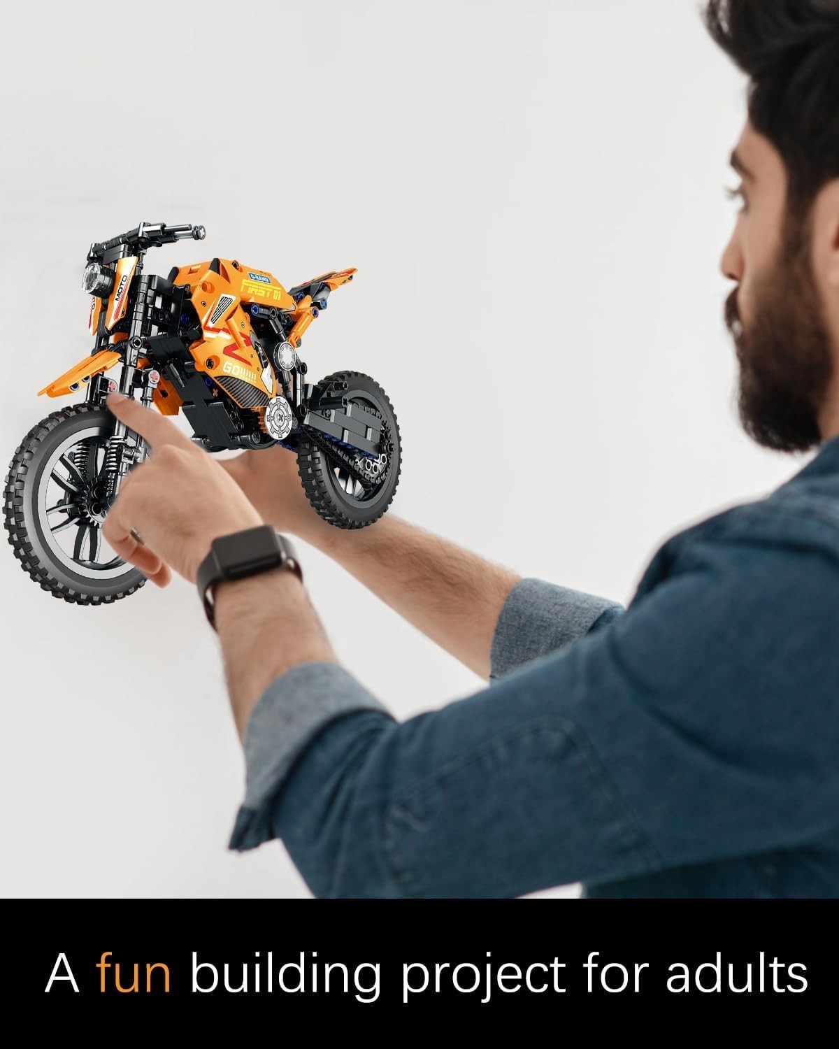 1:8 Off-Road Dirt Motorcycle Building Kit with Display Sand & Shock Absorbers