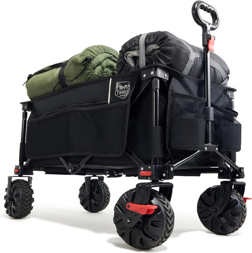 Black 200L Folding Camping Wagon 100kg Heavy Duty Festival Trolley with Brakes