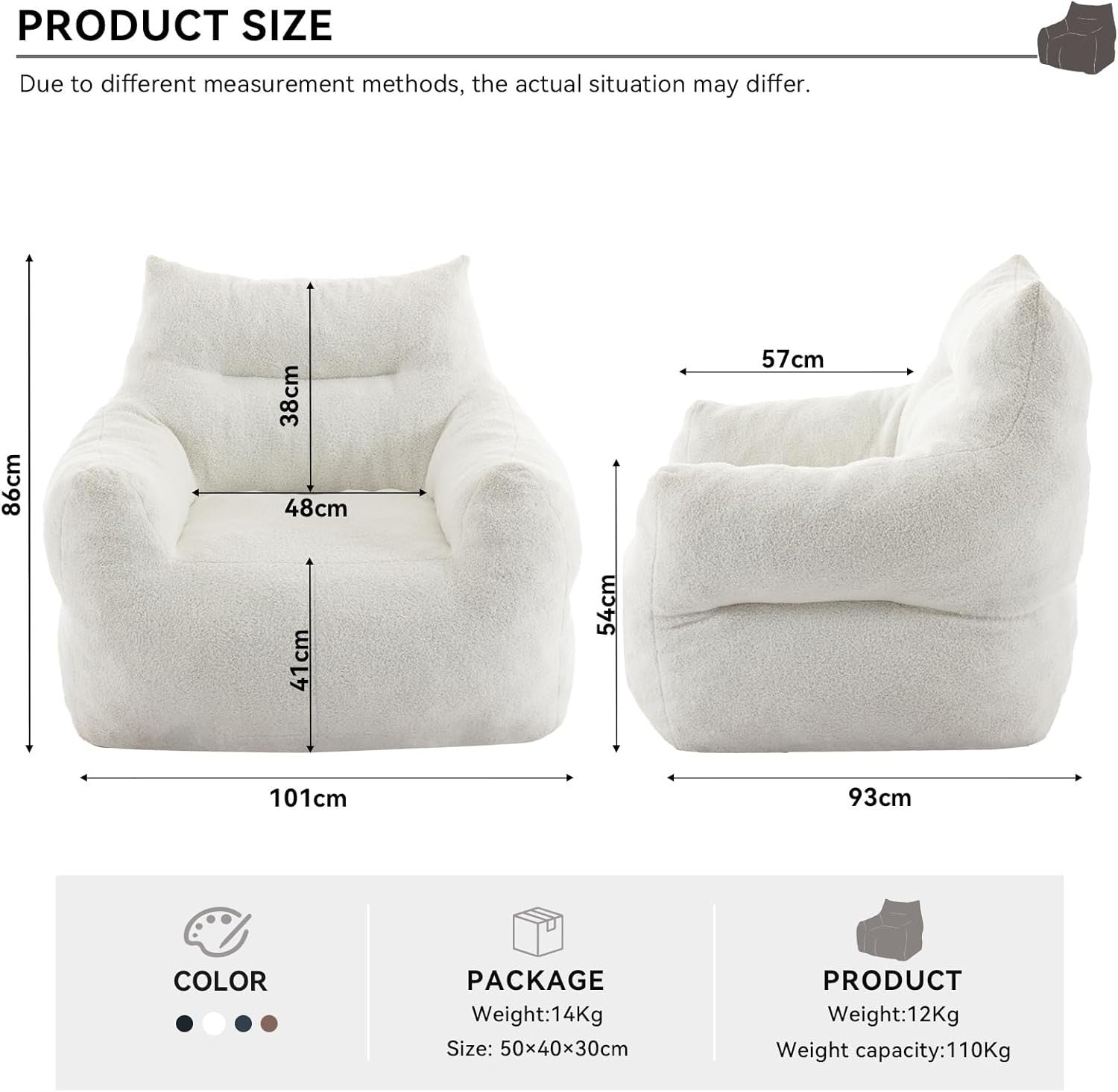 White Memory Foam Bean Bag Chair | Large Teddy Sofa Seat for Adults Room