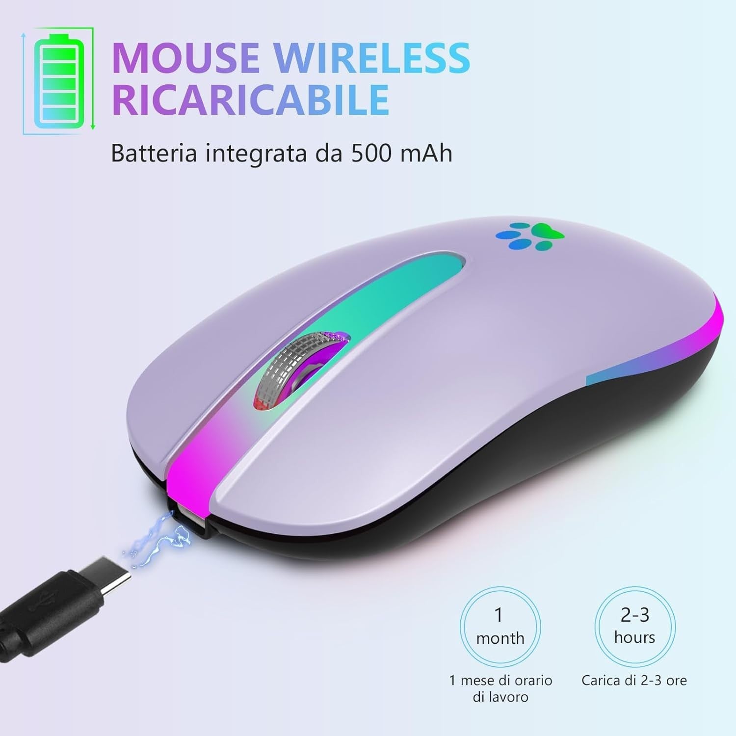 Rechargeable Wireless Mouse Bluetooth 2.4G 1600 DPI RGB