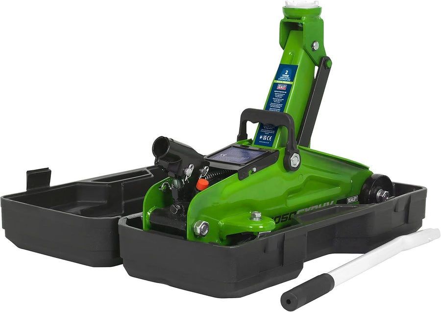 2 Ton Hi-Vis Hydraulic Trolley Jack 130–330mm Short Chassis w/ Case