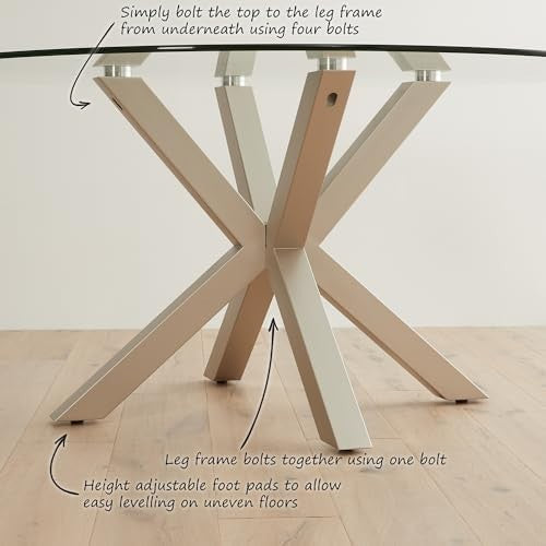 Round Glass Dining Table 150cm Grey Starburst Metal Base 6 Seater