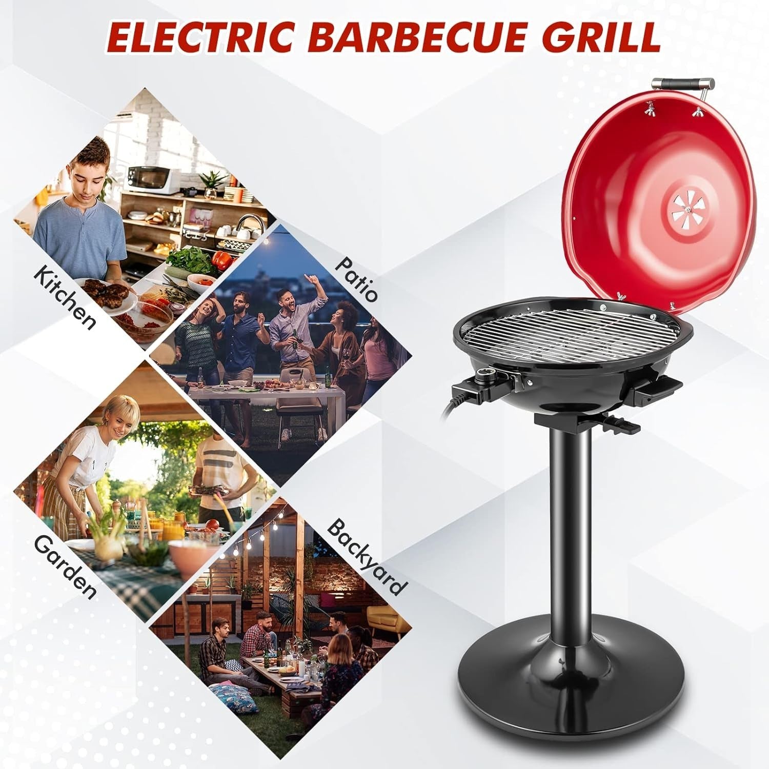 Portable Electric BBQ Grill 1600W with Stand & Lid | Adjustable Temp