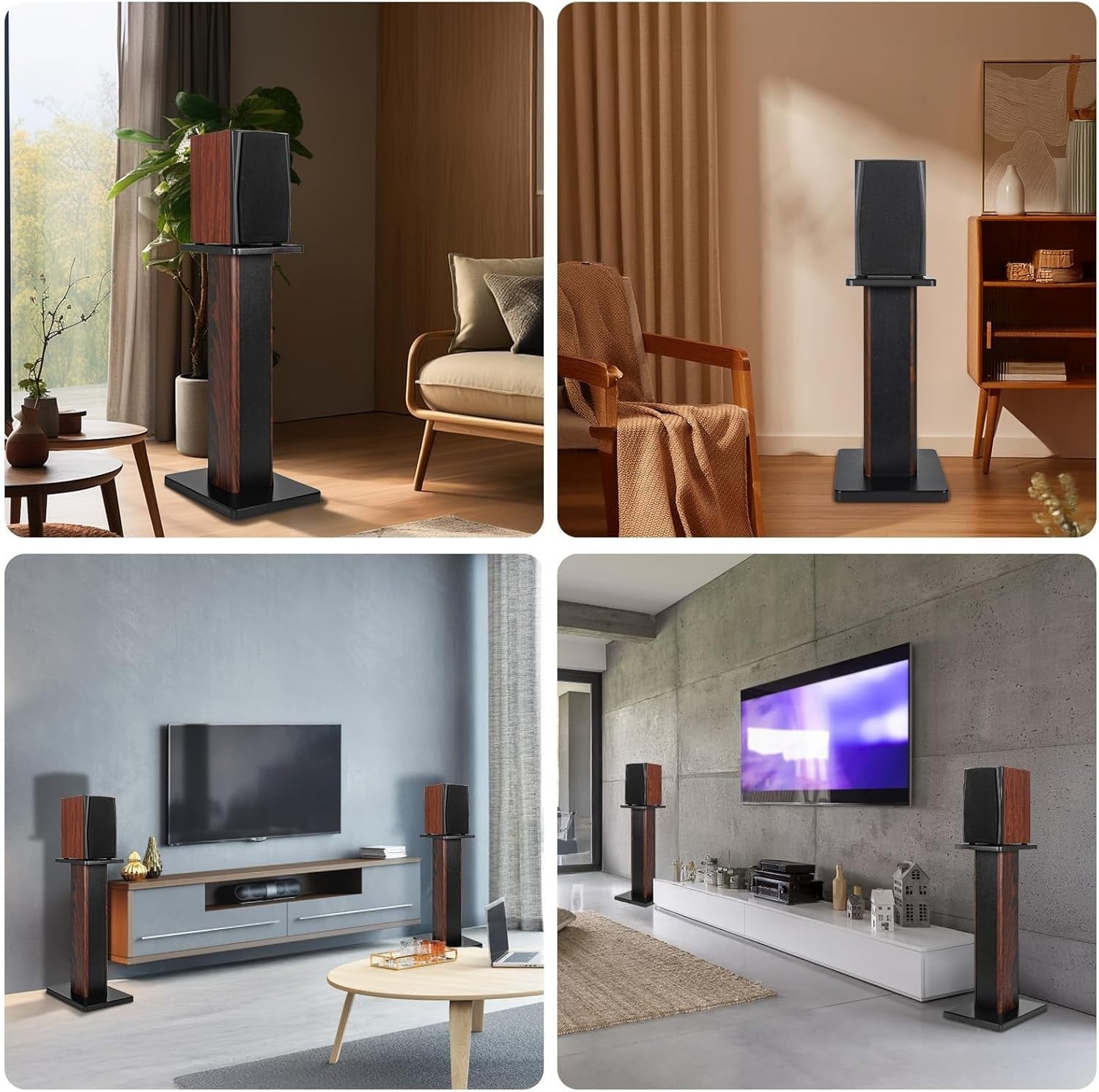 60cm Wood Speaker Stands HiFi Floor MDF Heavy Duty Sand Fill Pair