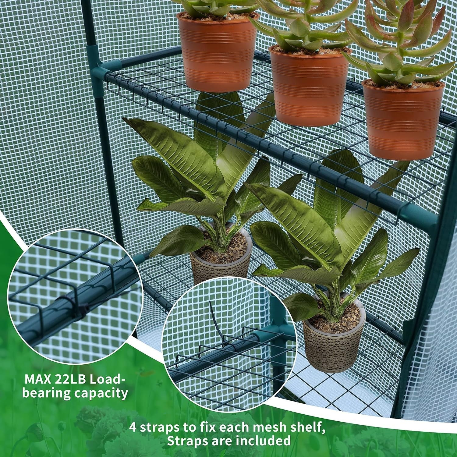 Walk-In Greenhouse 4 Shelves | Reinforced PE Cover | Steel Frame | Compact