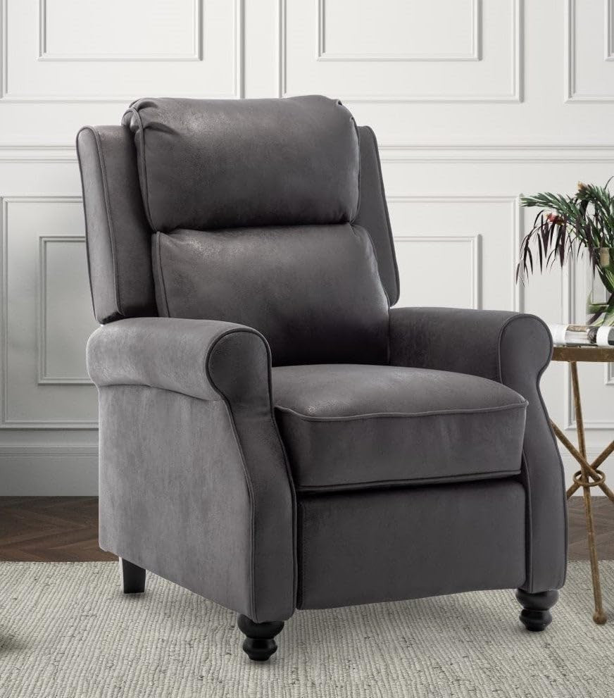 Recliner Armchair Faux Leather Grey Chair High Back Support Elderly