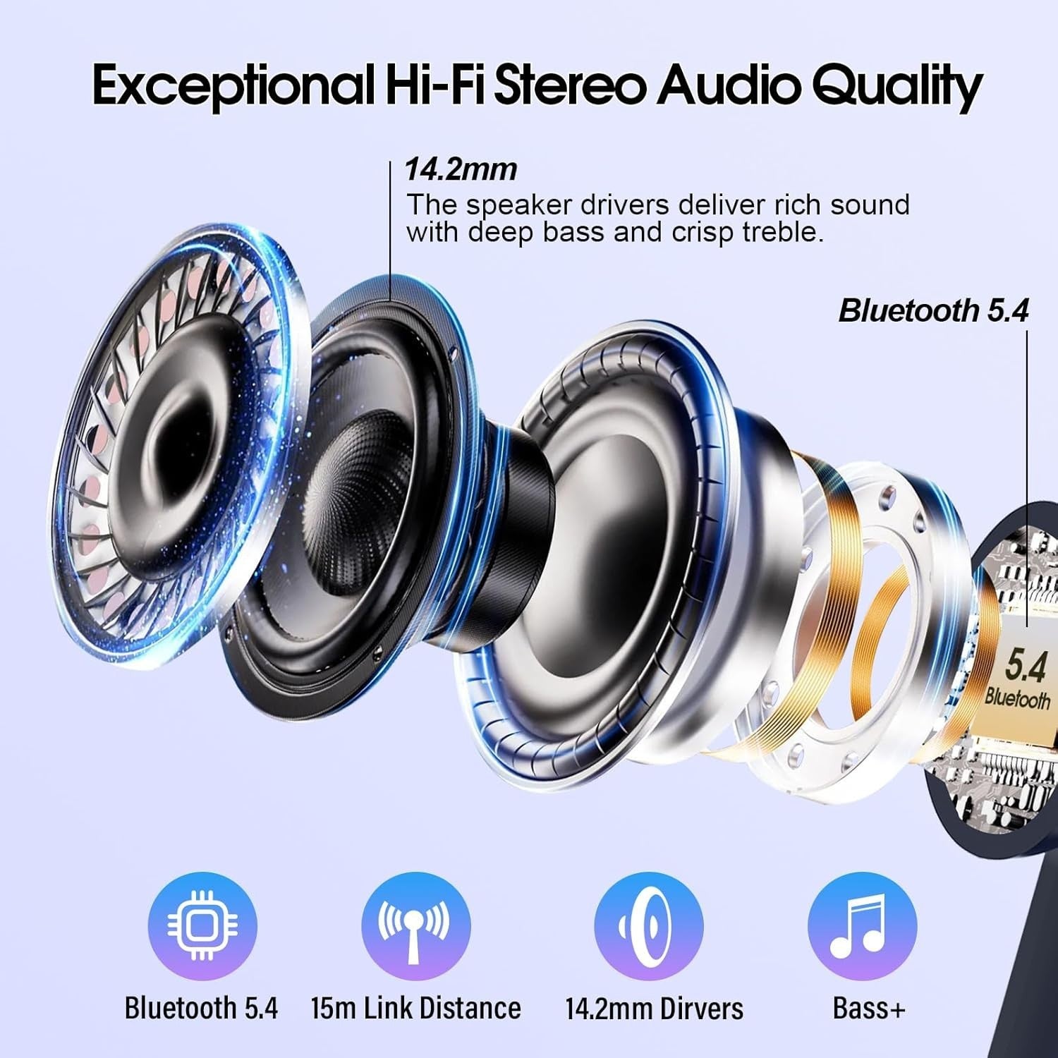 Bluetooth 5.4 ANC Earbuds Touch Screen Noise Cancel 40H IP7 Waterproof Blue
