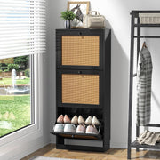 Rattan Shoe Cabinet 3 Flip Drawer Storage Cupboard Adjustable Shelves 51x122cm