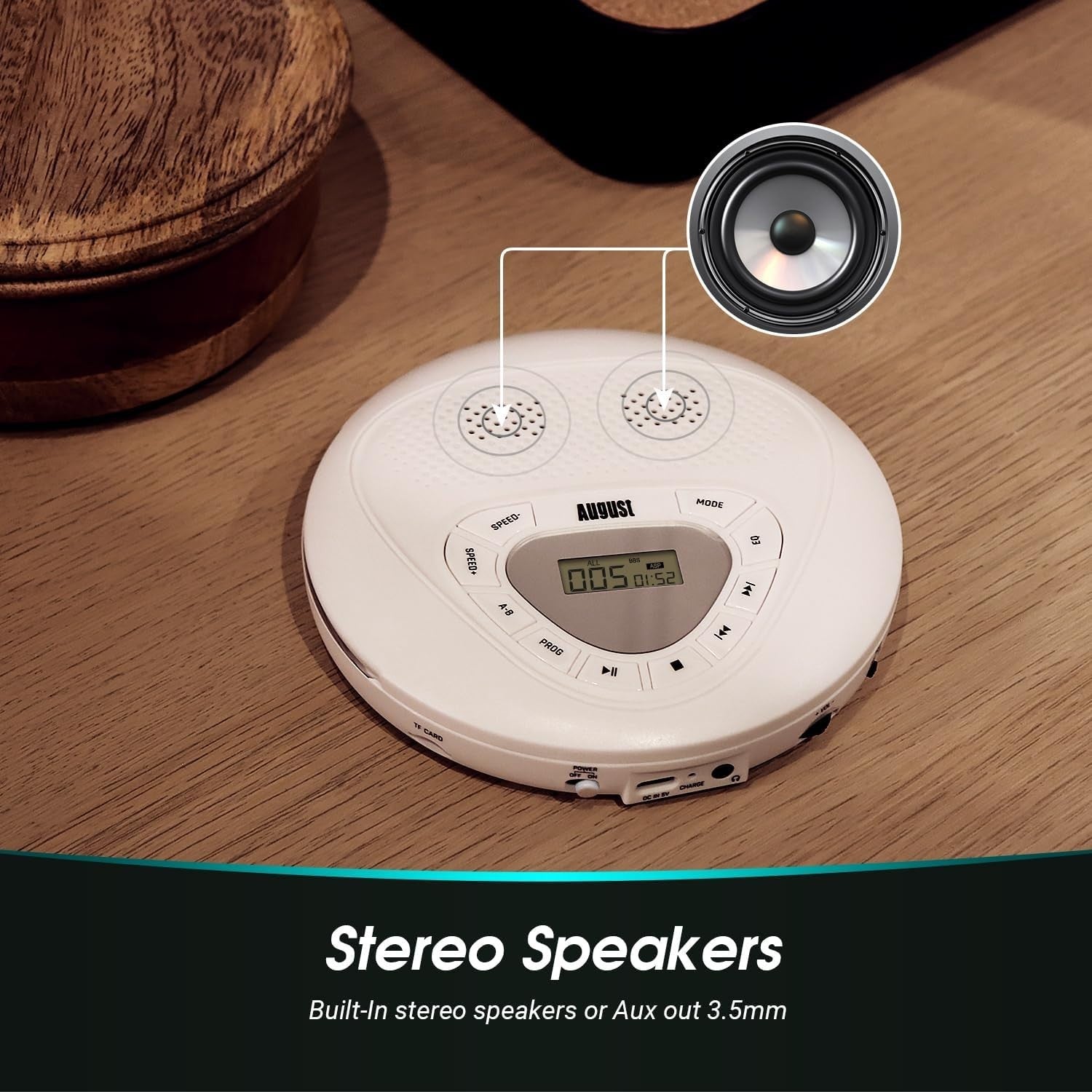 Portable Rechargeable CD Player Discman Micro SD AUX Anti Skip White