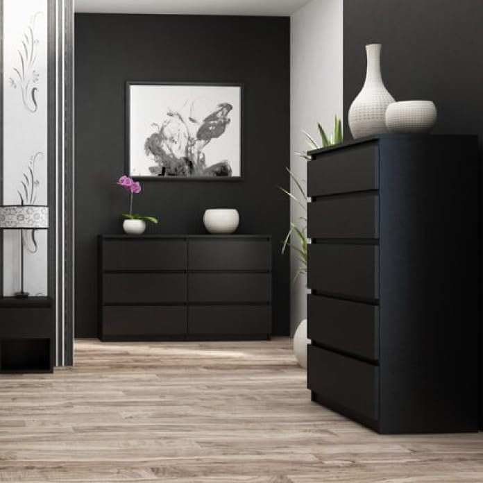 Modern 5 Drawer Tall Dresser - Large Storage, Bedroom Organizer, Matte Black