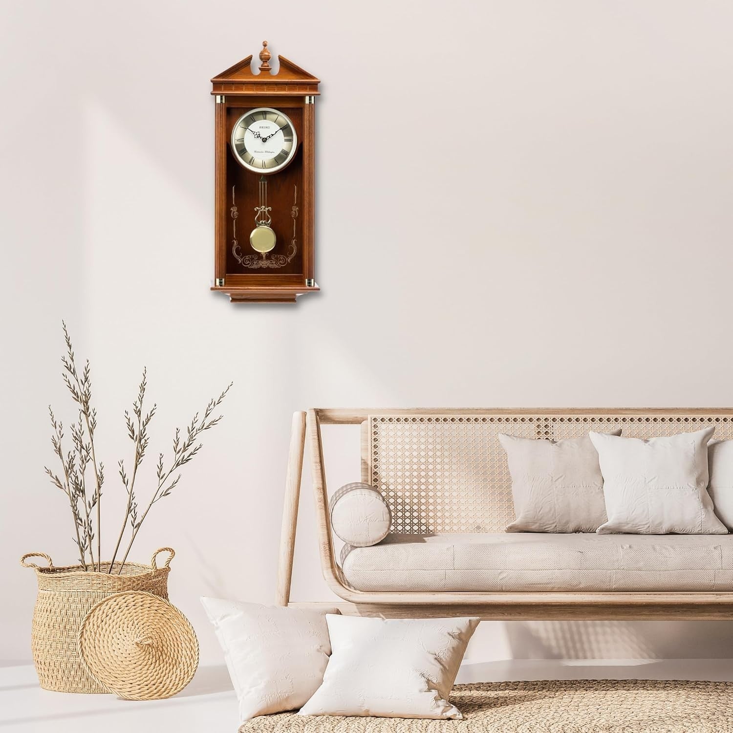 Quartz Wall Clock with Westminster Dual Chime & Silent Pendulum Brown