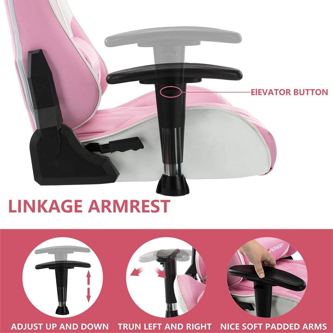 Reclining Gaming Chair Faux Leather Swivel High Back Pink
