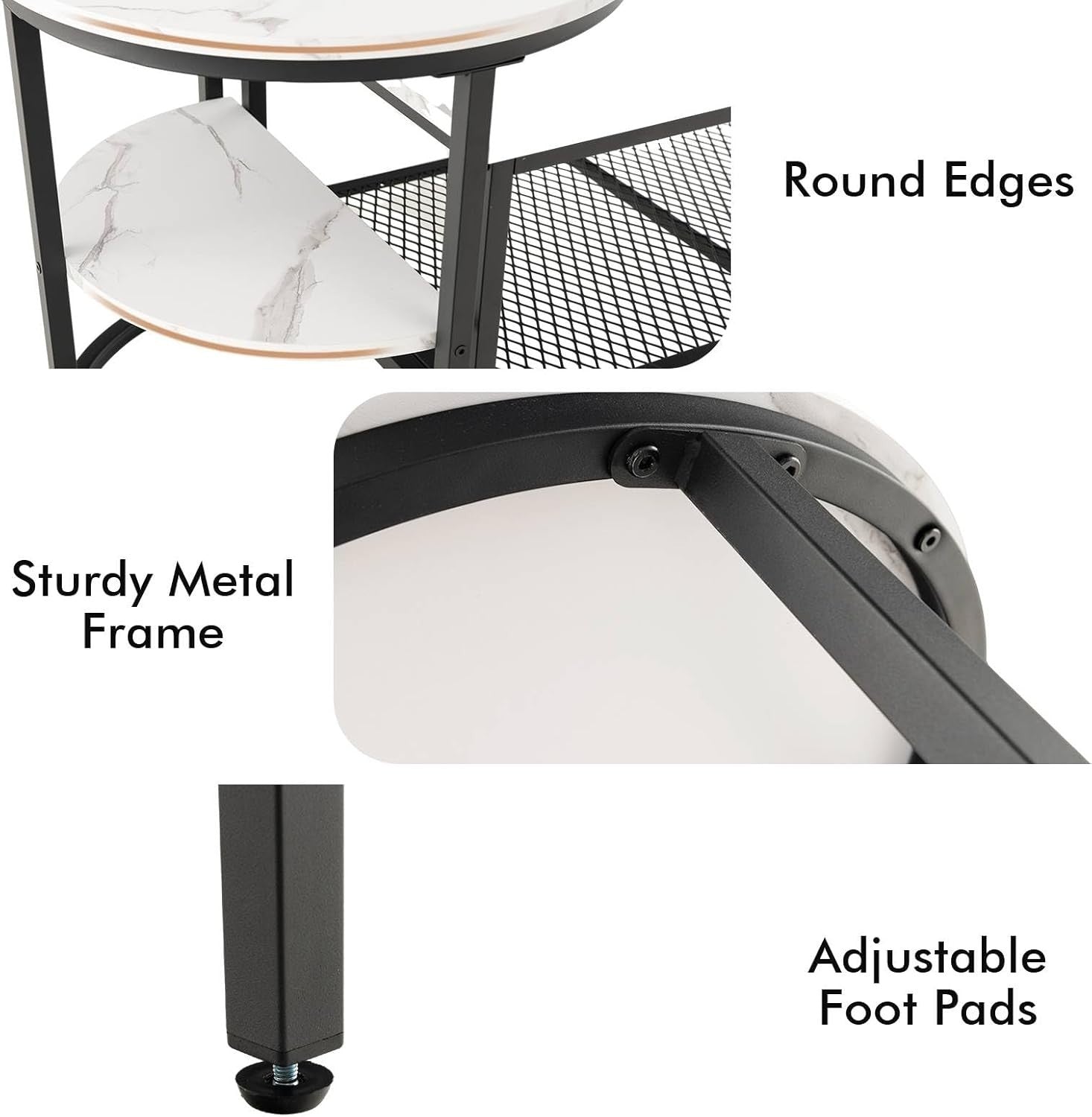 Modern Coffee Table Set 2-in-1 Nesting Side End Table Storage Black + White
