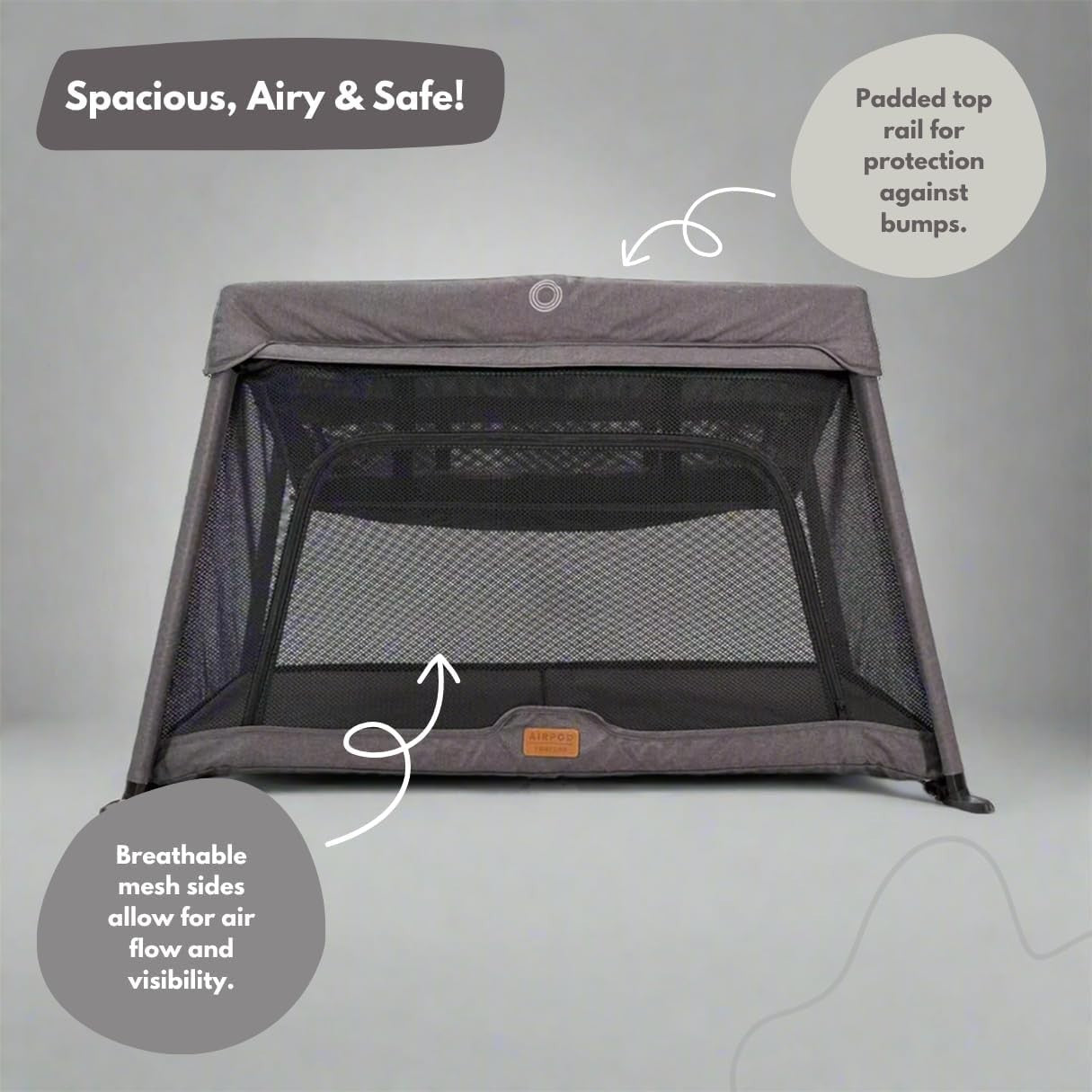 Travel Cot Playpen Lightweight Foldable Baby Bed w/ Mattress & Storage Dark Grey