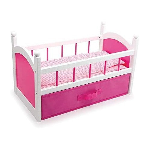 Wooden Doll Rocking Cradle Bed with Bedding Kids Toy Furniture Storage Pink