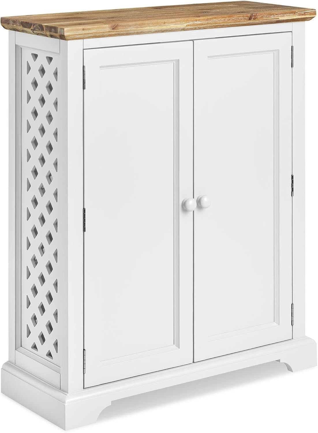 White Wooden Shoe Cabinet with Adjustable Shelves & Airflow Doors