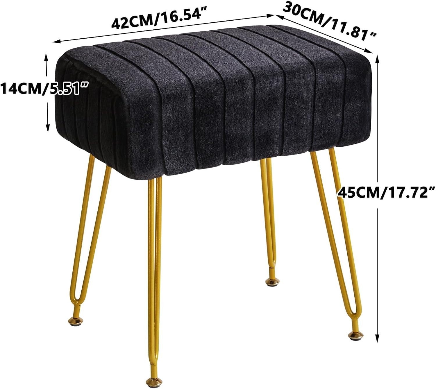Black Velvet Rectangular Footrest Stool – Modern Vanity Seat with Metal Legs