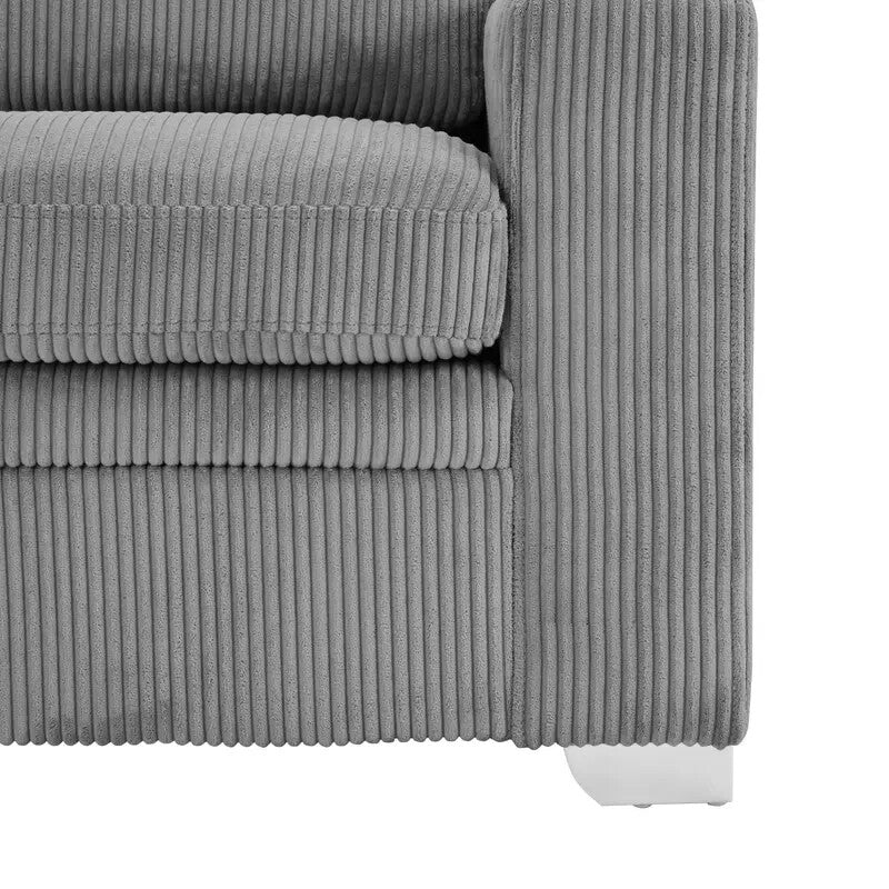 Left Hand Corner Sofa Dark Grey Jumbo Cord Chaise 4 Seater Deep Cushions