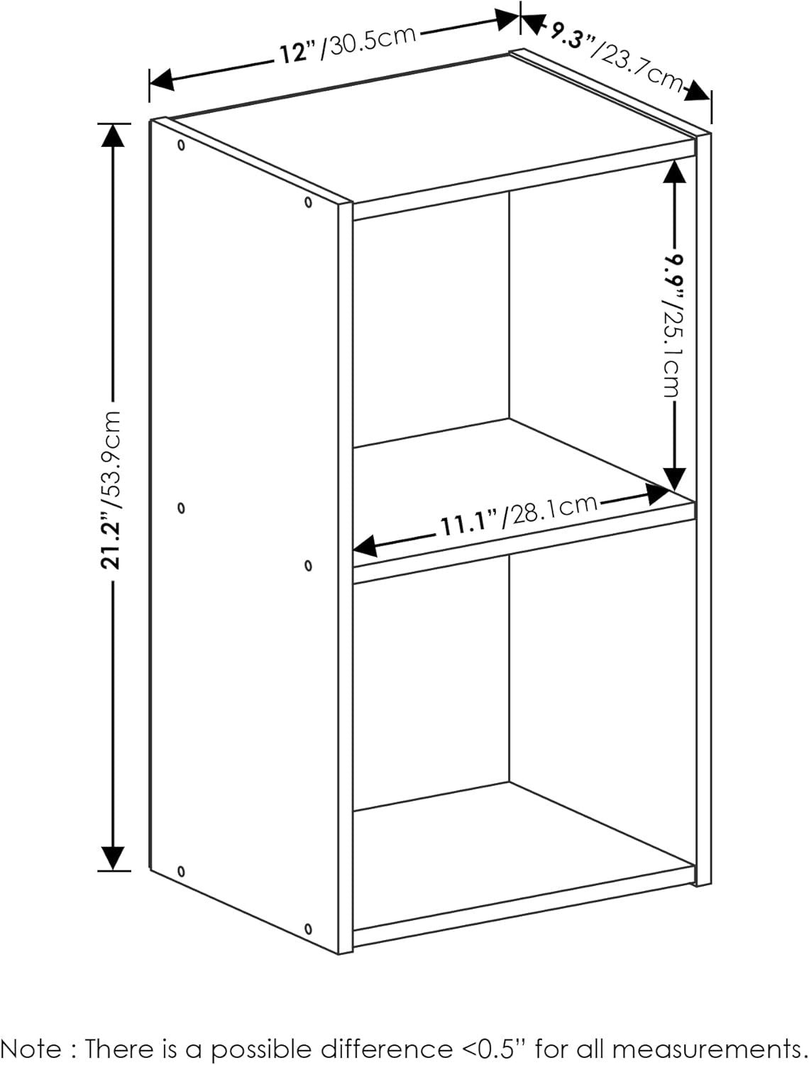 2Tier White Wooden Bookcase Small Storage Shelf Compact Organizer Open Bookshelf