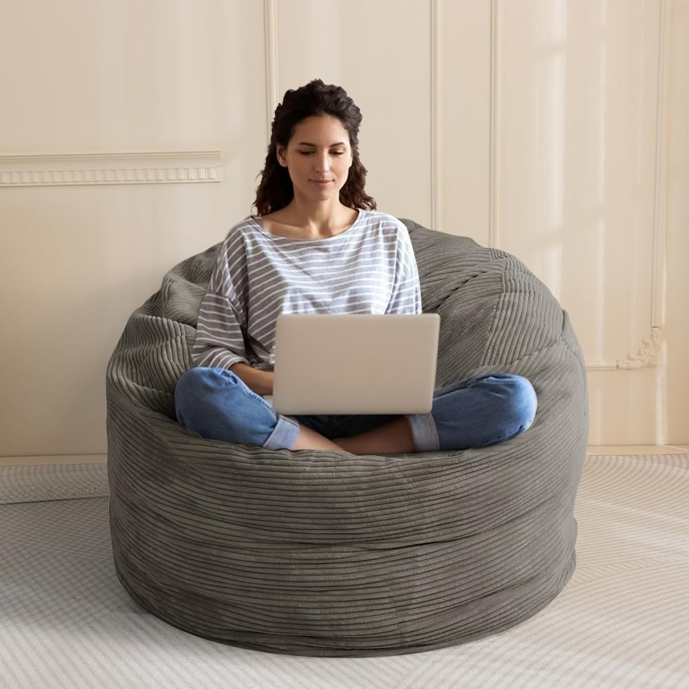Convertible Bean Bag Bed Sofa Chair Double King Size Corduroy Charcoal